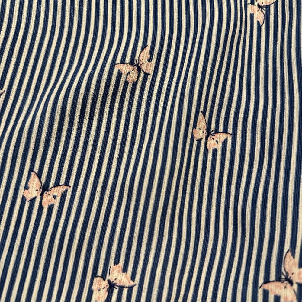 Lots of Love Blue Floral Striped Smocked Stretch Dress Sz S - Picture 4 of 7